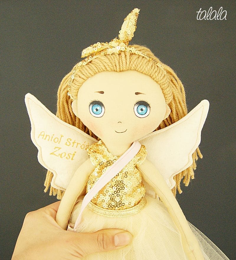 lalki handmade Anioł Stróż z haftem lalki szmaciane szyte ręcznie